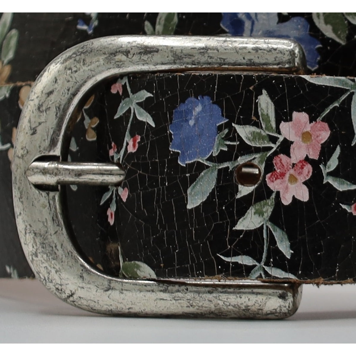 3.5cm brede zwarte leren riem met bloem foliedruk