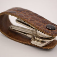 Cognac croco echt lederen sleutelhanger