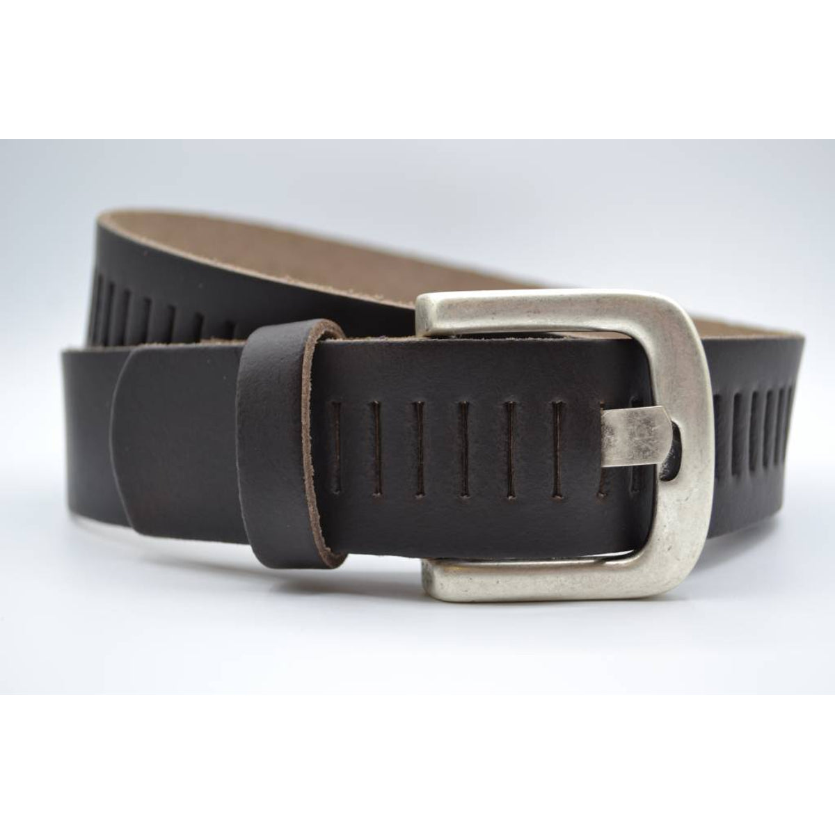 split lederen 40mm donker bruine casual perforatie riem