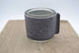 Kaarsenhouder voor theelicht met glas en grijs leer