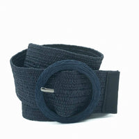 Raffia riem met beklede kunstof gesp. 