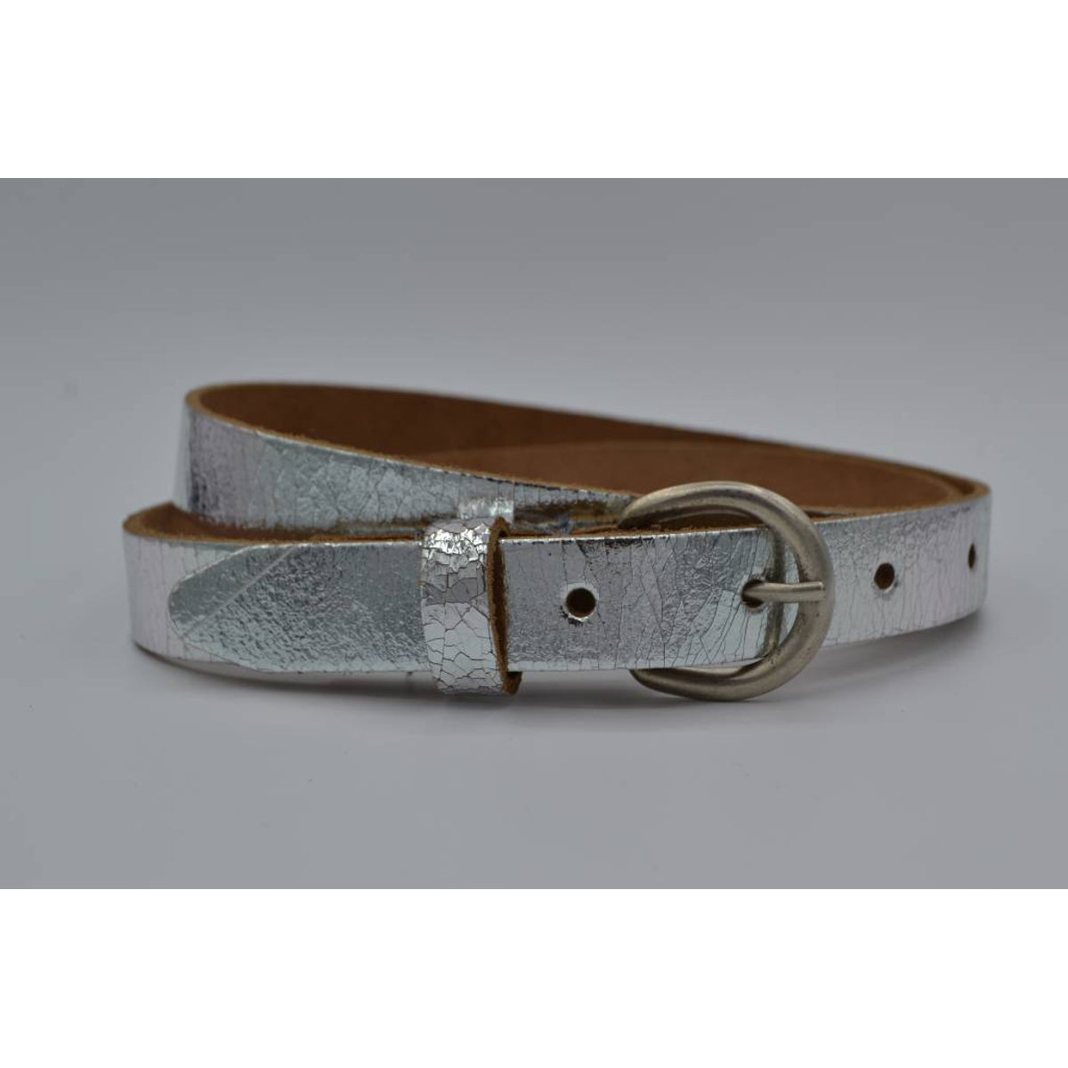 Used look zilveren echt lederen dames riem