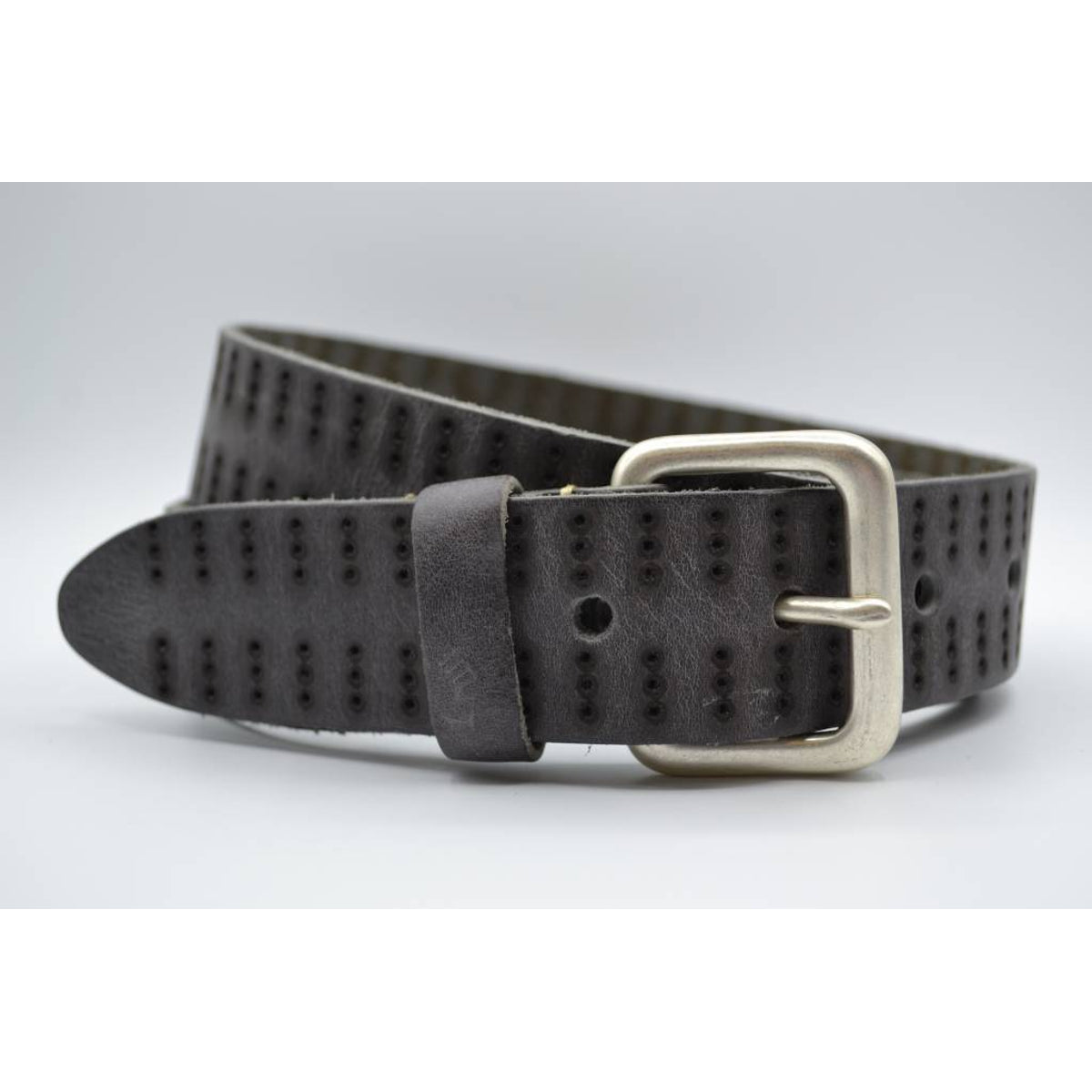 4cm triple dot gelaserde grijze volnerf lederen riem