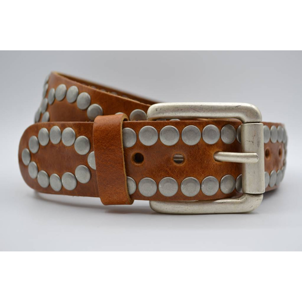 4cm cognac volle studriem van Italiaans volnerf leer