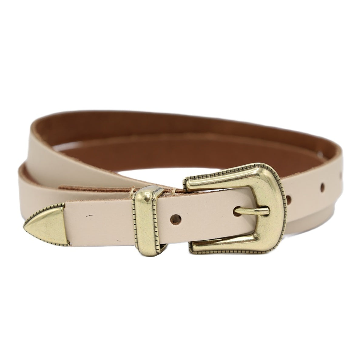 Beige smalle riem met western uitstraling. 