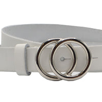 2.5cm brede witte riem met zilver kleurige gesp. 