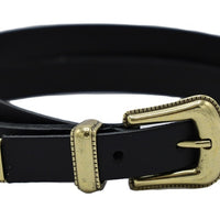 Zwarte smalle riem met western uitstraling. 