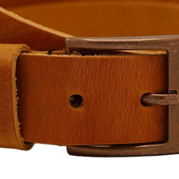 cognac italiaans volnerf lederen riem met bronze gesp.