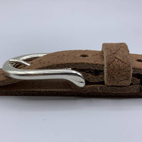 smalle cognac damesriem met slangen print