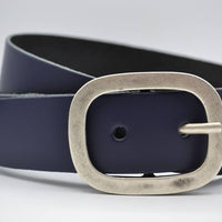 4cm donker blauwe split lederen riem.