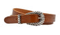 trendy smalle cognac riem met uitgewerkte gesp.