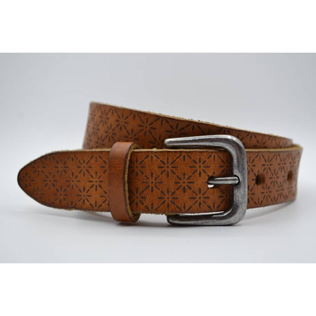 3cm cognac kinder riem met sneeuvlok print