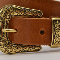 3cm Cognac western riem met gouden gesp