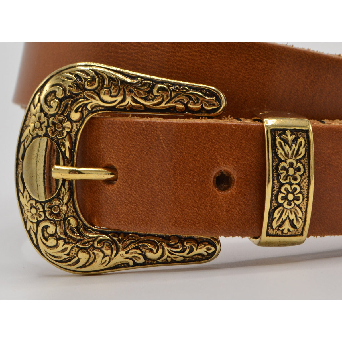 3cm Cognac western riem met gouden gesp