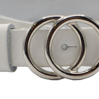 2.5cm brede witte riem met zilver kleurige gesp. 