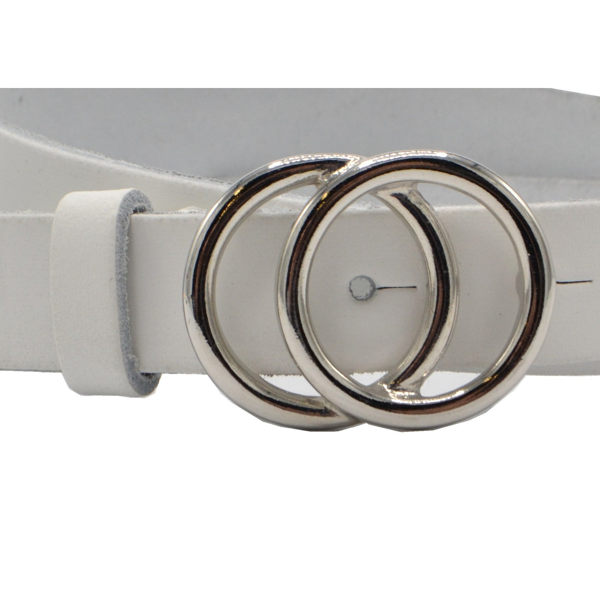 2.5cm brede witte riem met zilver kleurige gesp. 