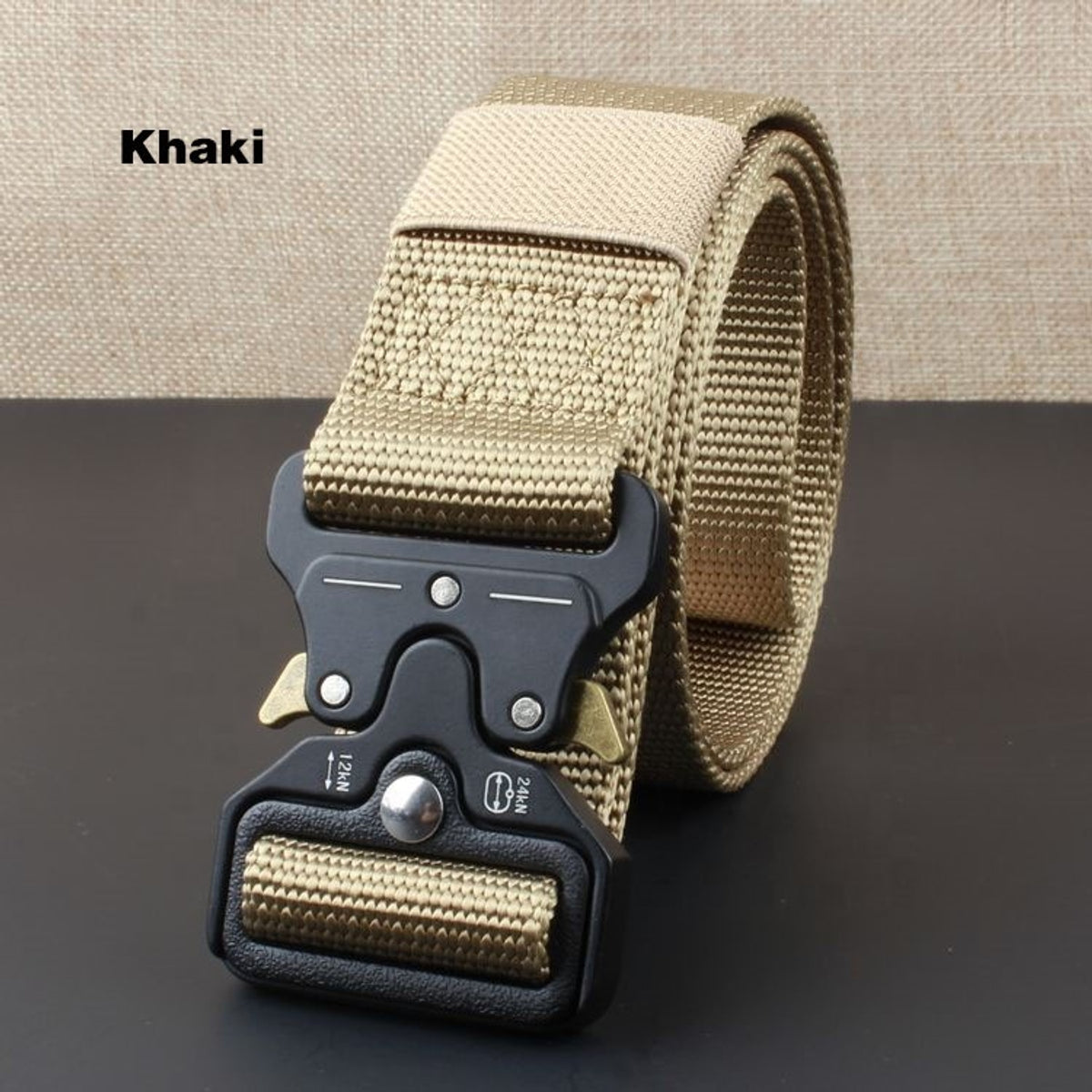 Khaki koppelriem van Nylon. 