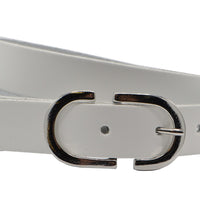 Damesriem met speelse zilverkleurige gesp.