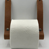 Luxe toiletrol houder van hout en Italiaans leer
