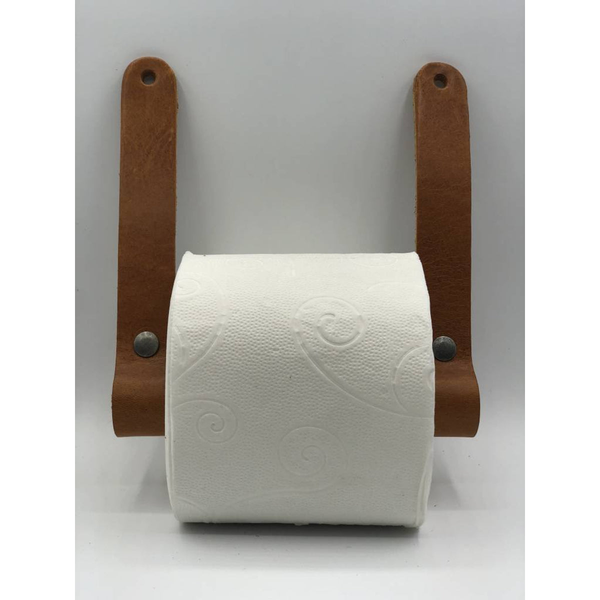 Luxe toiletrol houder van hout en Italiaans leer