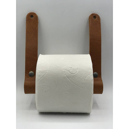 Luxe toiletrol houder van hout en Italiaans leer