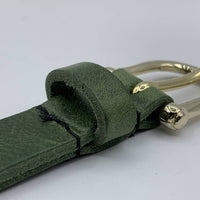 Groene smalle damesriem met gouden gesp