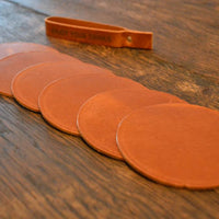 Set van 6 echt lederen Cognac onderzetters