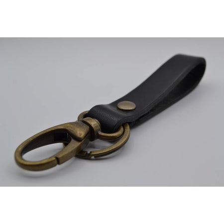 Sleutelhanger Brons met zwart Leer