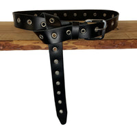 Lange trendy  zwarte knoopriem met ringen