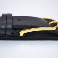 smalle zwarte damesriem met gouden gesp