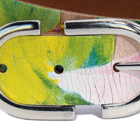 Kleurrijke riem, 30mm breed en zilveren subtiele  gesp. 