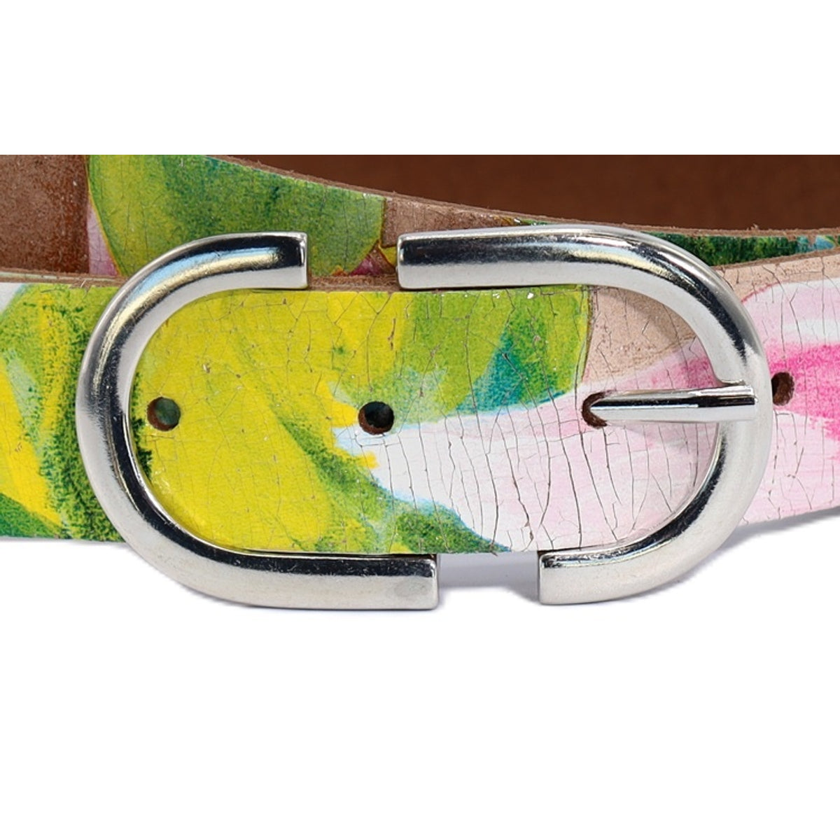 Kleurrijke riem, 30mm breed en zilveren subtiele  gesp. 