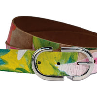 Kleurrijke riem, 30mm breed en zilveren subtiele  gesp. 