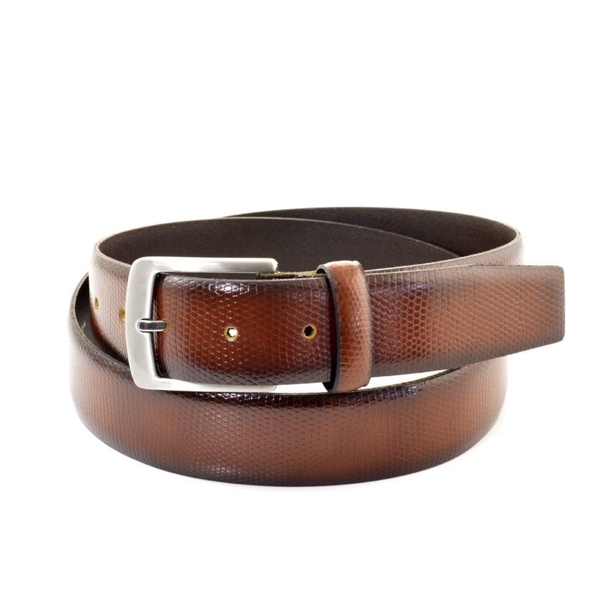 Cognac nette herenriem met hagedis print