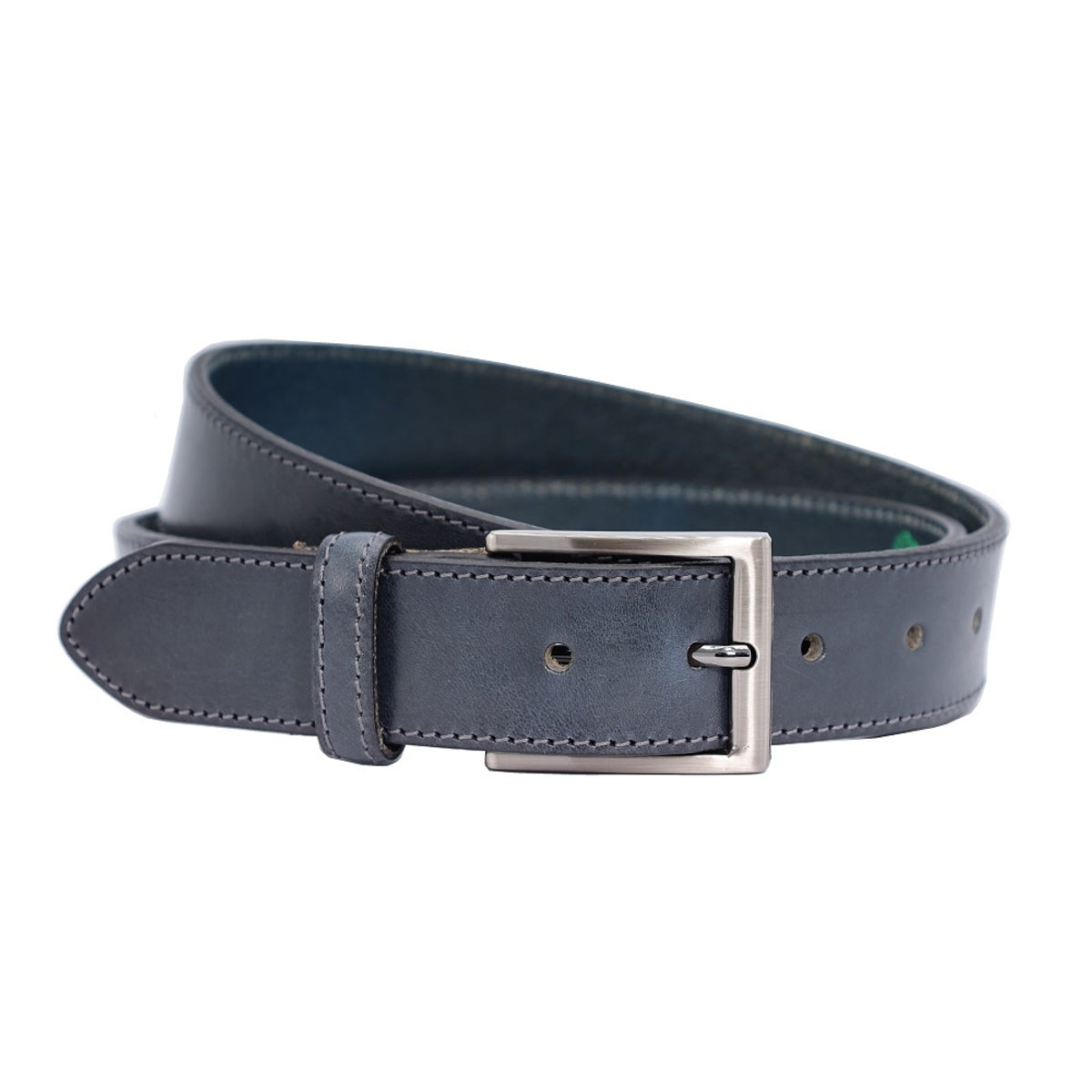 Perfect afgewerkte blauwe 35mm brede riem.