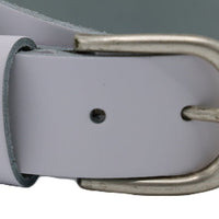 Nette witte 3,5 cm brede damesriem met ronde zilvere gesp 
