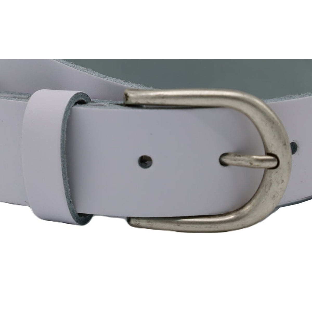 Nette witte 3,5 cm brede damesriem met ronde zilvere gesp 
