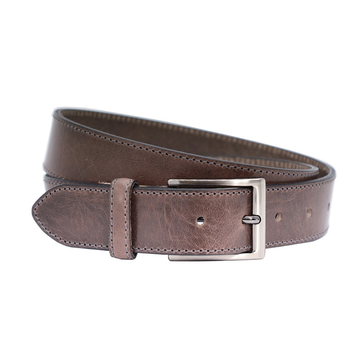 Perfect afgewerkte bruin-grijze 35mm brede riem.