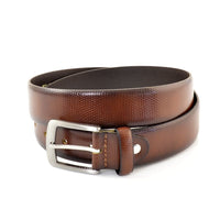 Cognac nette herenriem met hagedis print