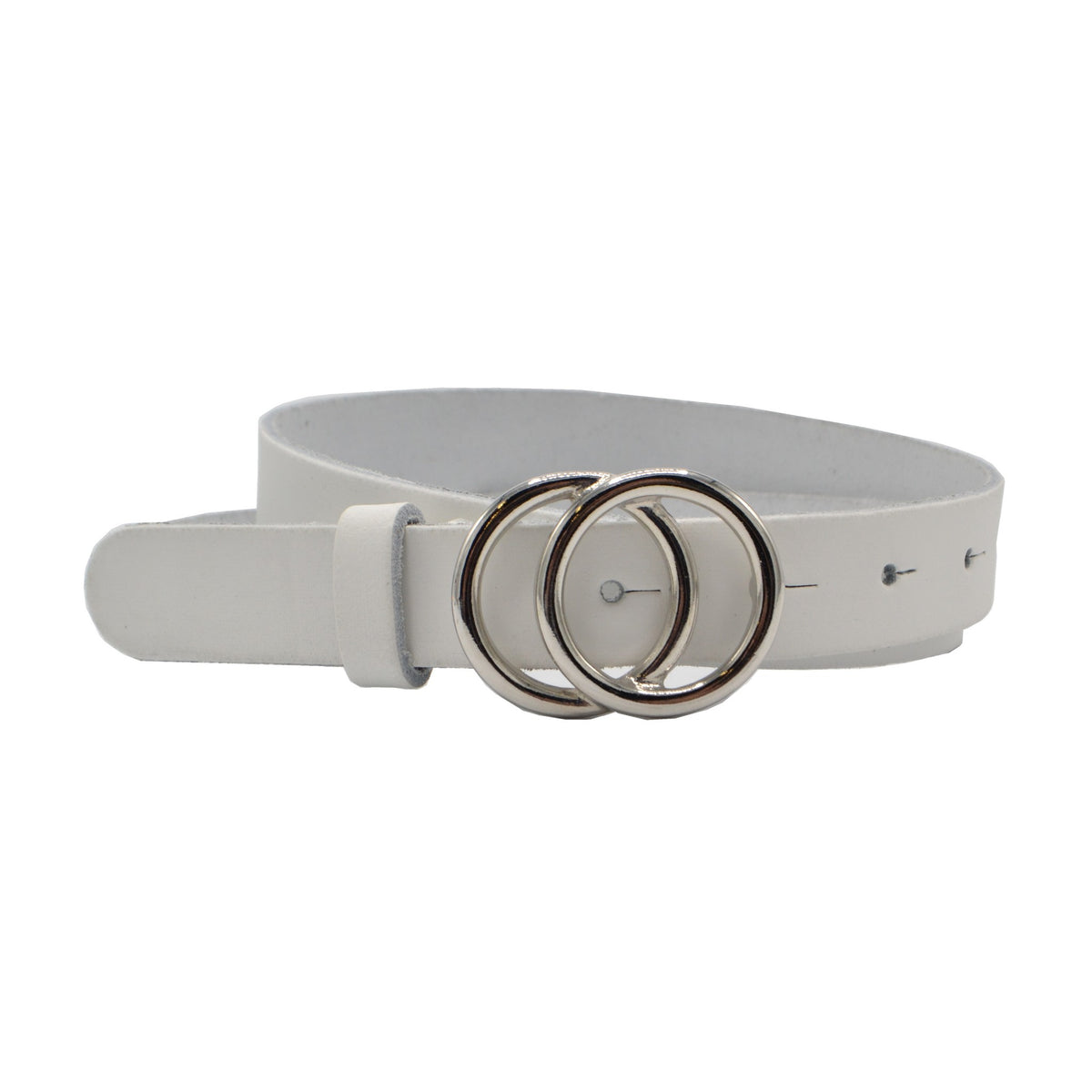 2.5cm brede witte riem met zilver kleurige gesp. 