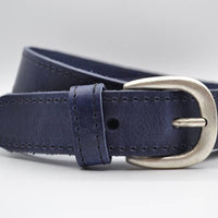 35mm blauwe gestikt italiaans volnerf lederen riem