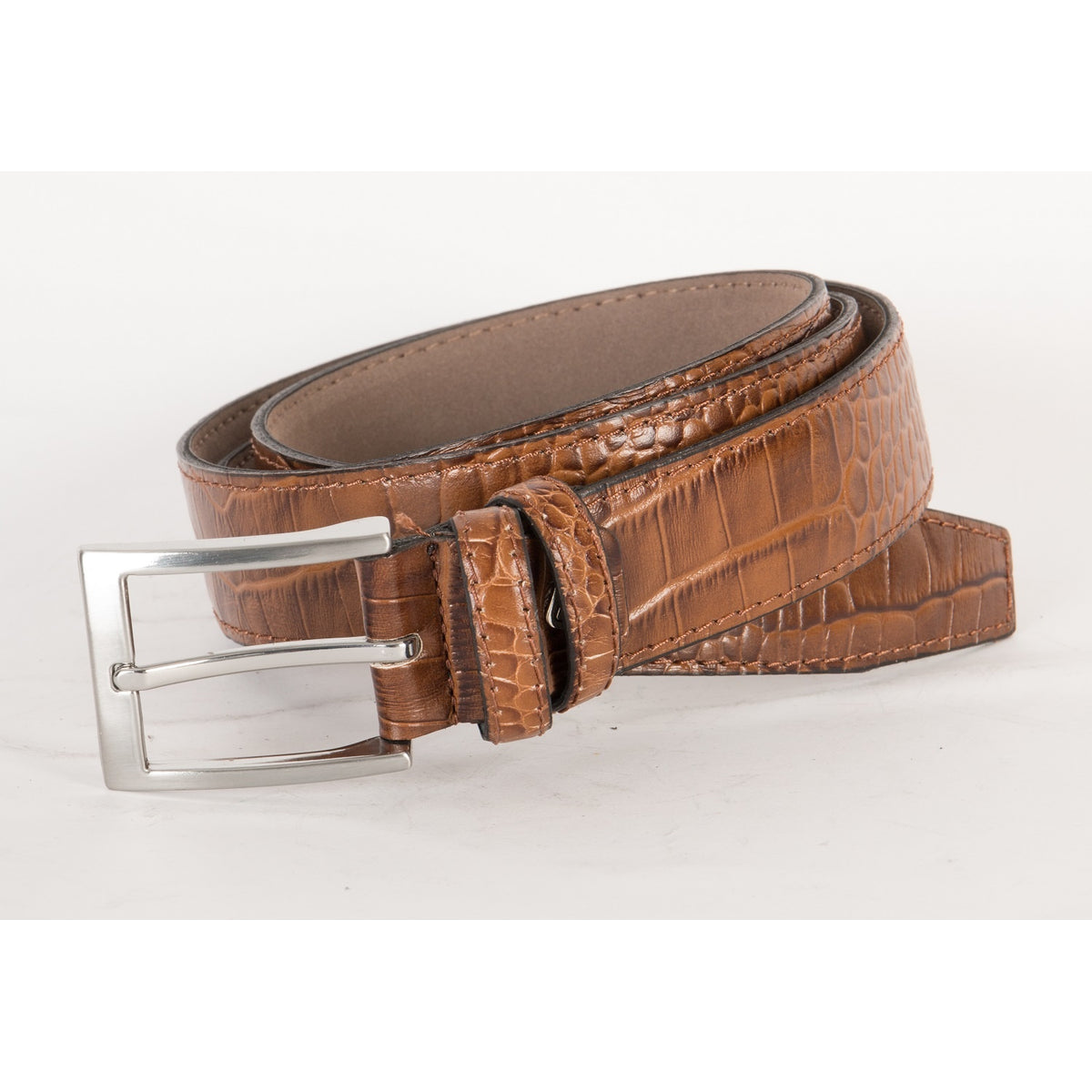 Nette hazelnoot cognac riem met krokodillenprint.  