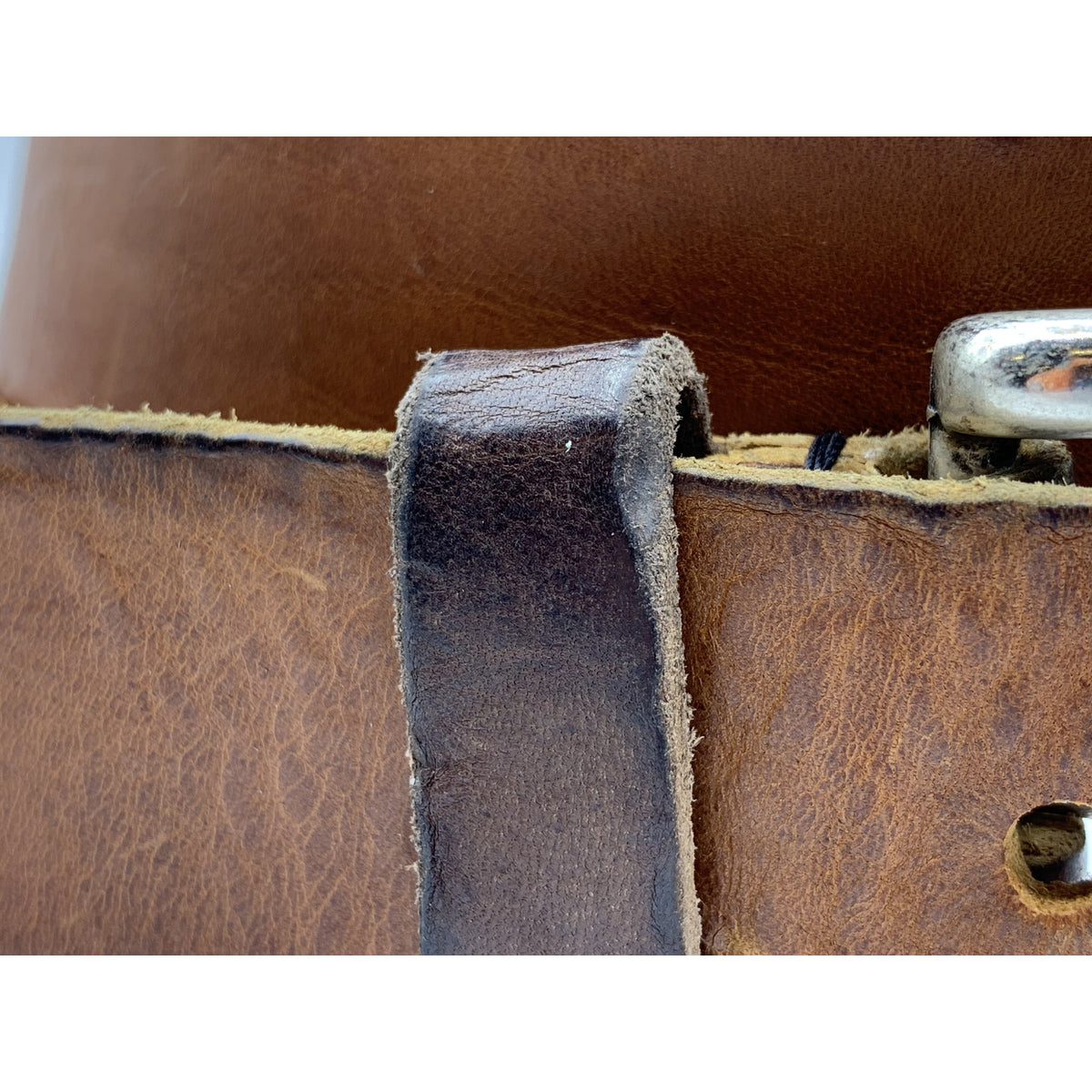 Stoere cognac riem met gewassen vintage leer