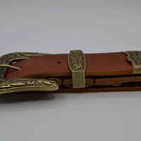 3cm Cognac western riem met bronzen gesp