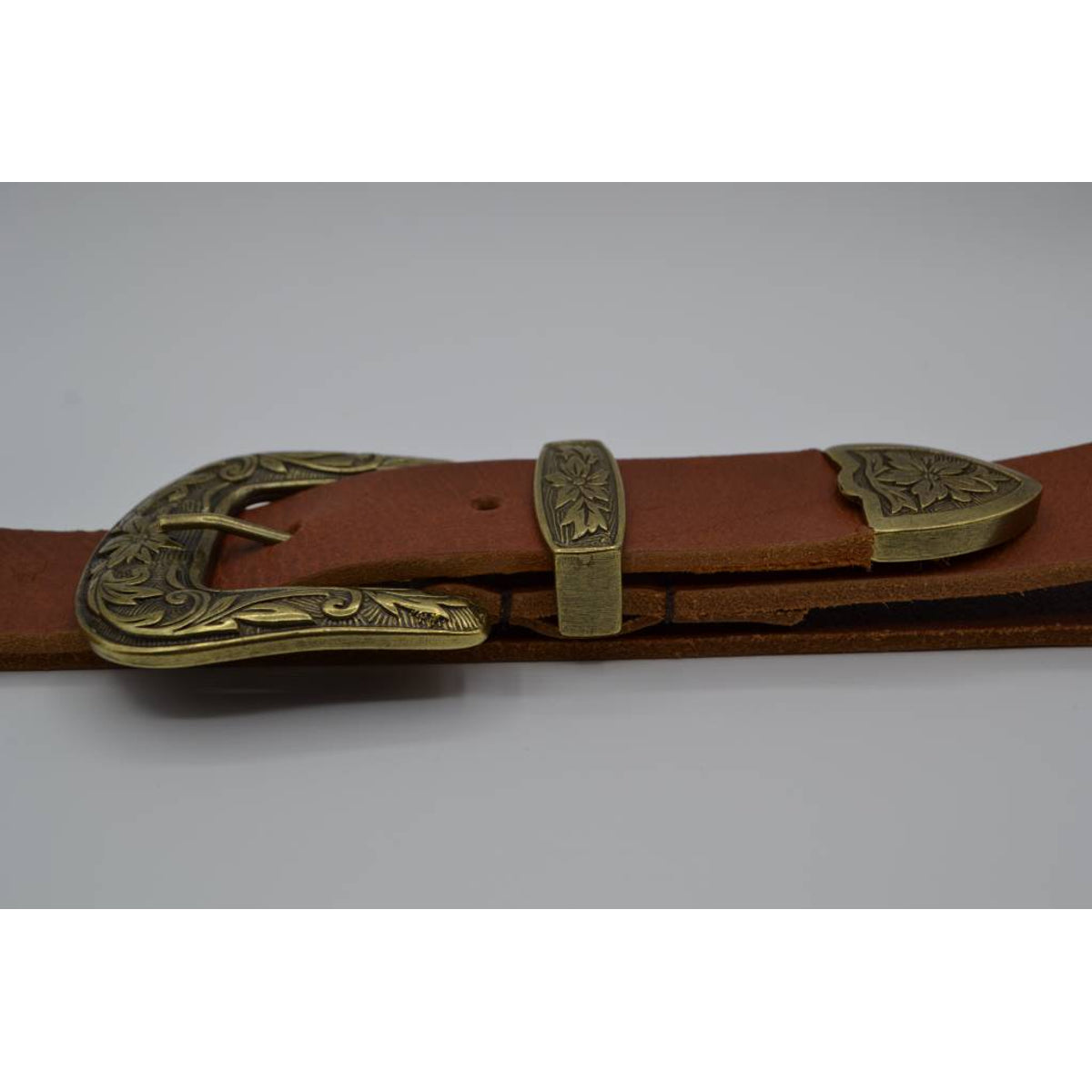 3cm Cognac western riem met bronzen gesp
