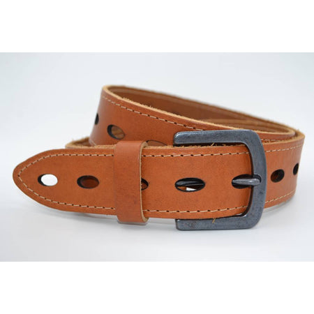 gelaserde cognac echt lederen riem met ovale gaten