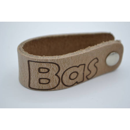 taupe echt lederen sleutelhanger met eigen naam of logo