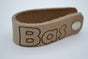 taupe echt lederen sleutelhanger met eigen naam of logo
