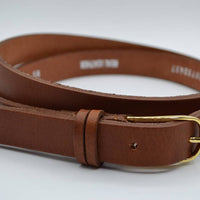 smalle cognac damesriem met gouden gesp