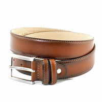 moderne cognac heren riem met donkere zijkantjes.